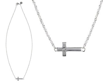 Necklace - Camden Cross Necklace with diamond center - Silver