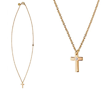 Necklace - Gold Cross with Diamond Center