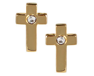 Earings - Gold Cross Studs with Diamond Center
