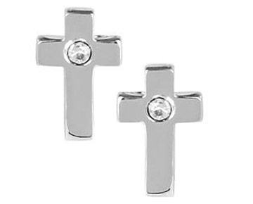 Earings - Silver Cross Studs with Diamond Center
