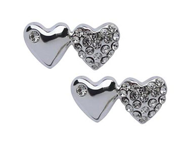 Earings - Two Hearts Studs - Silver